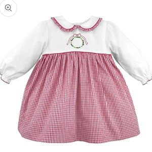 Red and White Gingham Dress with Embroidered Detail Christmas dress new with tag